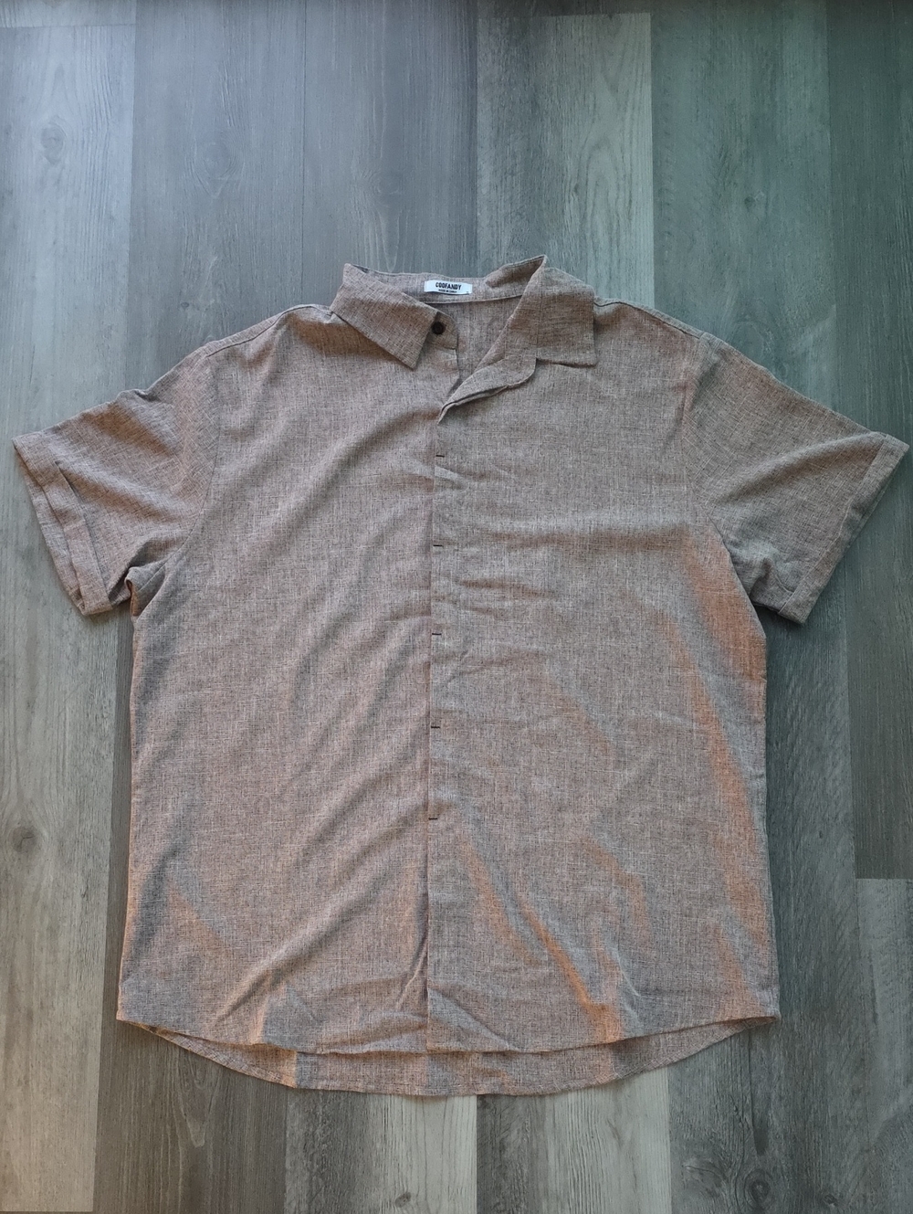 COOFANDY Men's Linen Short Sleeve Button Down Shirt XL Taupe Casual
